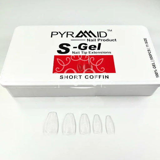 Pyramid S-Gel Extension Nail Tips Box, 11 Sizes, SHORT COFFIN