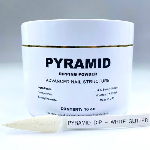 Pyramid Dipping Powder, Pink & White Collection, WHITE GLITTER, 16oz