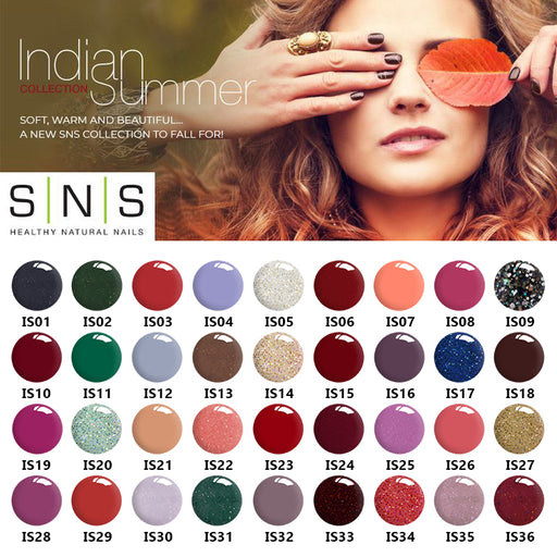 SNS Gelous Dipping Powder, Indian Summer Collection,  Full Collection Of 36 Colors (from IS01 to IS36) KK1220