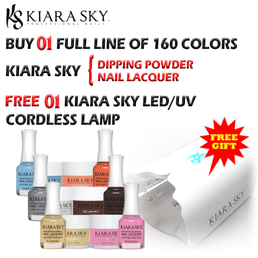 Kiara Sky Dipping Powder + Nail Lacquer, Full Line of 160 colors, Buy 1 Get 1 Kiara Sky LED/UV CORDLESS Rechargable Lamp FREE