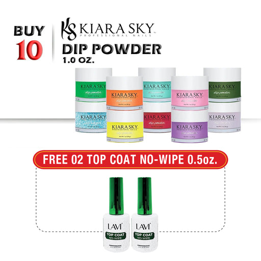 Kiara Sky Dipping Powder 1oz, Buy 10 Get 2 Lavi Top Coat No-Wipe 0.5oz FREE