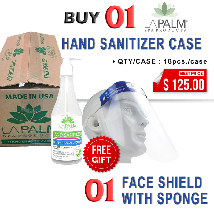 La Palm Hand Sanitizer (Clear Bottle) GEL, 8oz, CASE, Buy 01 Case Get 01 pc Face Shield with Sponge FREE
