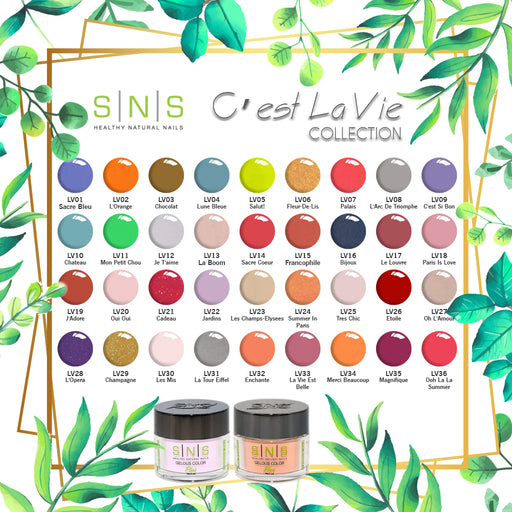 SNS Gelous Dipping Powder, C'est La Vie Collection, Full Line Of 36 Color (from LV01 to LV36)