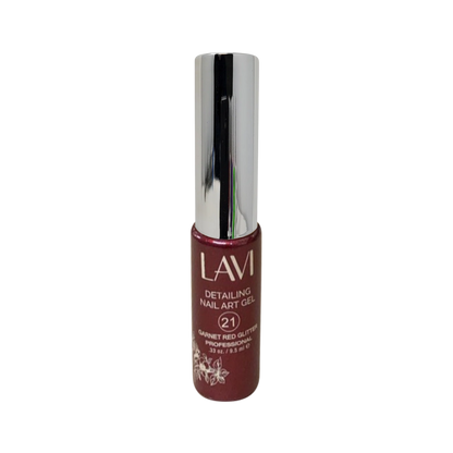 Lavi Detailing Nail Art Gel, 21, GARNET RED GLITTER, 0.33oz, 12522 (Pk: 12 pcs/box)