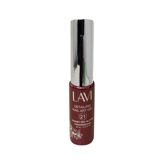 Lavi Detailing Nail Art Gel, 21, GARNET RED GLITTER, 0.33oz, 12522 (Pk: 12 pcs/box)