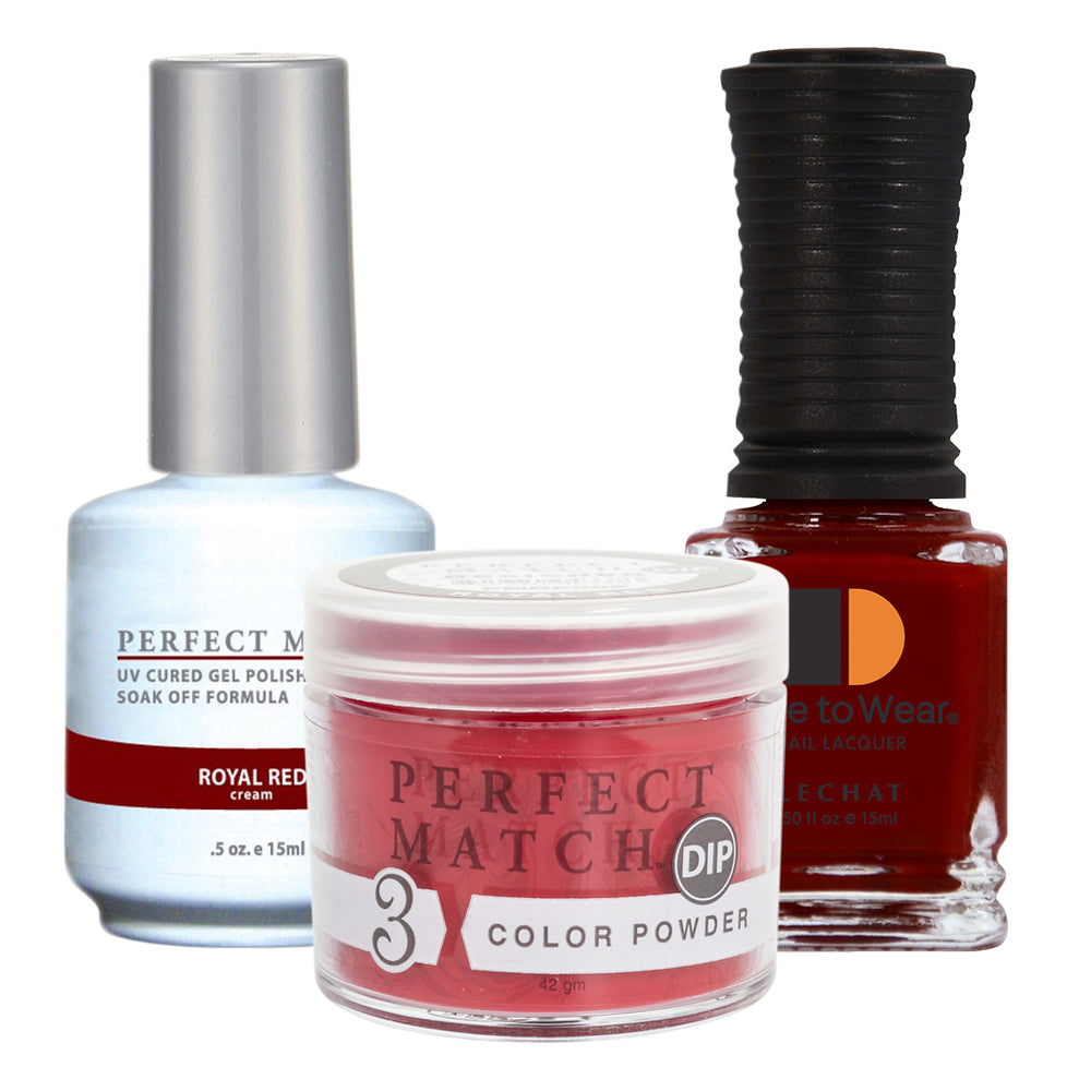 Perfect Match 3in1 Dipping Powder + Gel Polish + Nail Lacquer, PMDP006, Royal Red KK1024