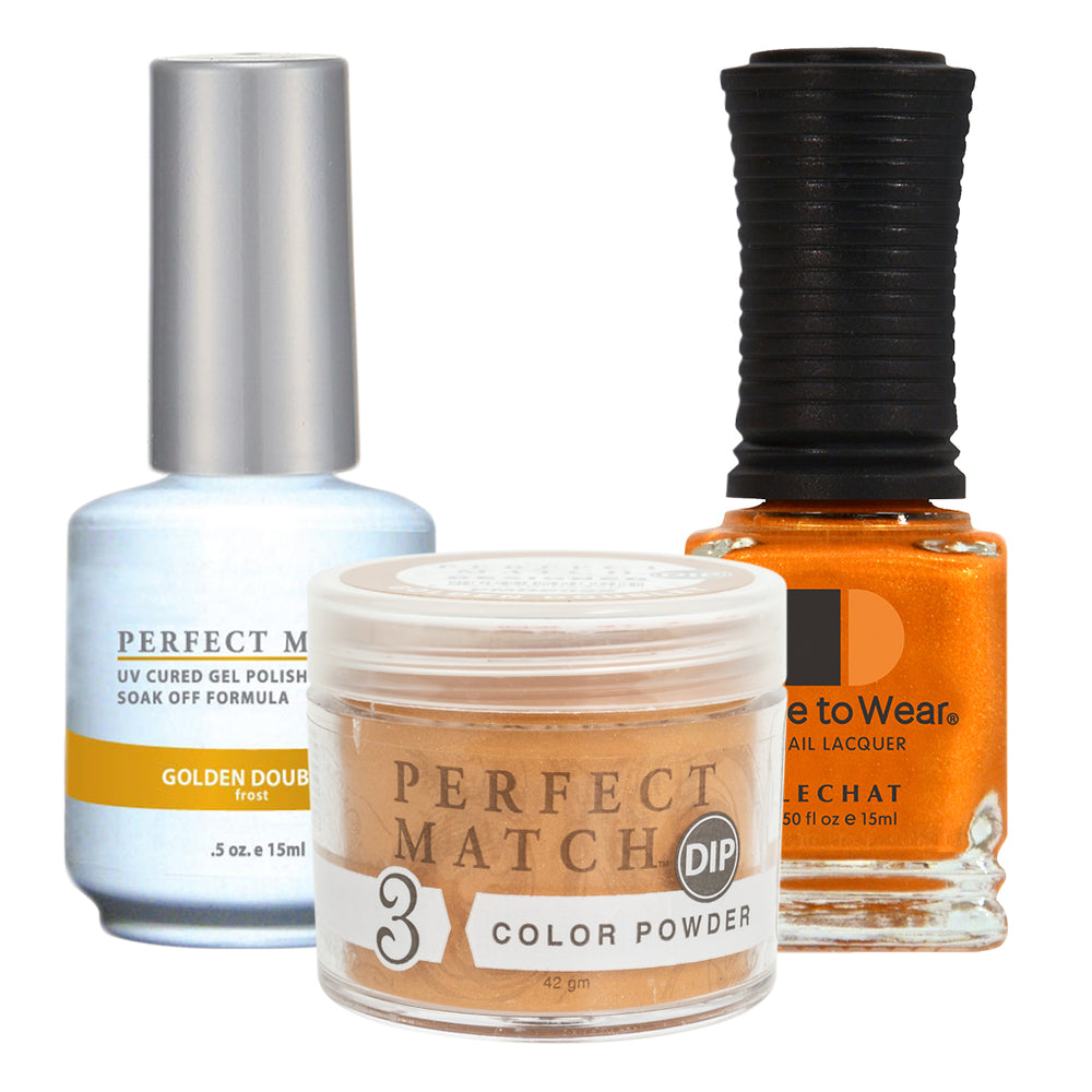 Perfect Match 3in1 Dipping Powder + Gel Polish + Nail Lacquer, PMDP022, Golden Doublet KK1024