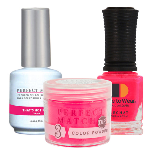 Perfect Match 3in1 Dipping Powder + Gel Polish + Nail Lacquer, PMDP038, That's Hot Pink KK1024