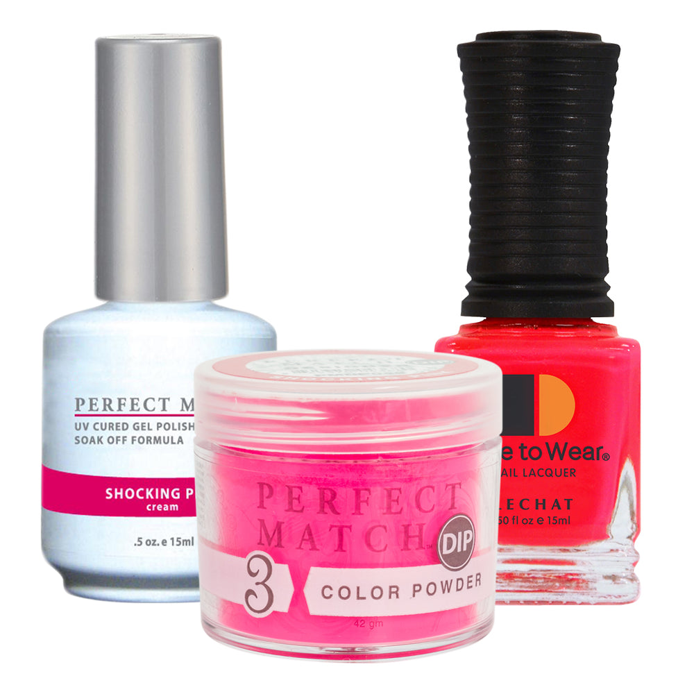 Perfect Match 3in1 Dipping Powder + Gel Polish + Nail Lacquer, PMDP045, Shocking Pink KK1024