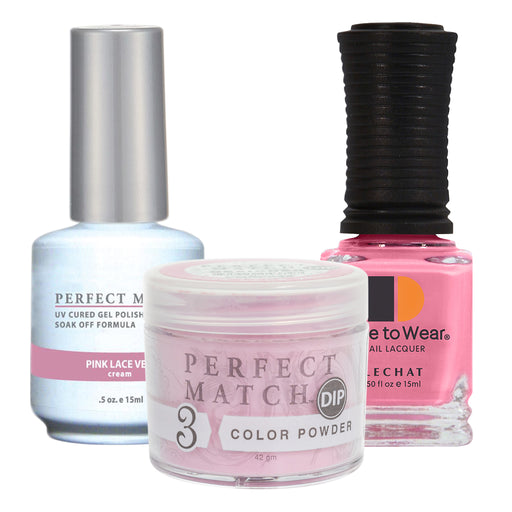 Perfect Match 3in1 Dipping Powder + Gel Polish + Nail Lacquer, PMDP049, Pink Lace Veil KK1024