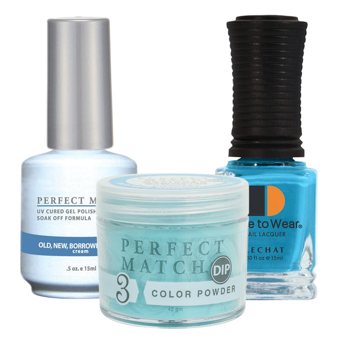 Perfect Match 3in1 Dipping Powder + Gel Polish + Nail Lacquer, PMDP051, Old, New, Borrowed, Blue KK1024