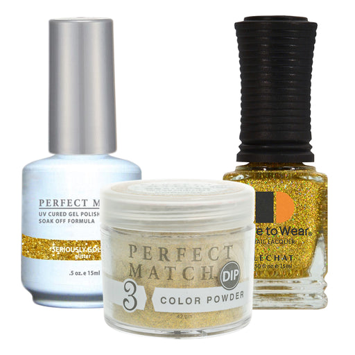 Perfect Match 3in1 Dipping Powder + Gel Polish + Nail Lacquer, PMDP056, Seriously Golden KK1024