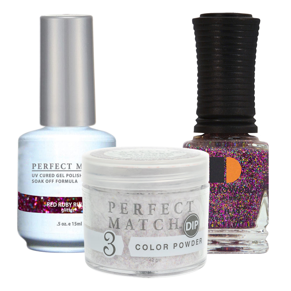Perfect Match 3in1 Dipping Powder + Gel Polish + Nail Lacquer, PMDP057, Red Ruby Rules KK1024
