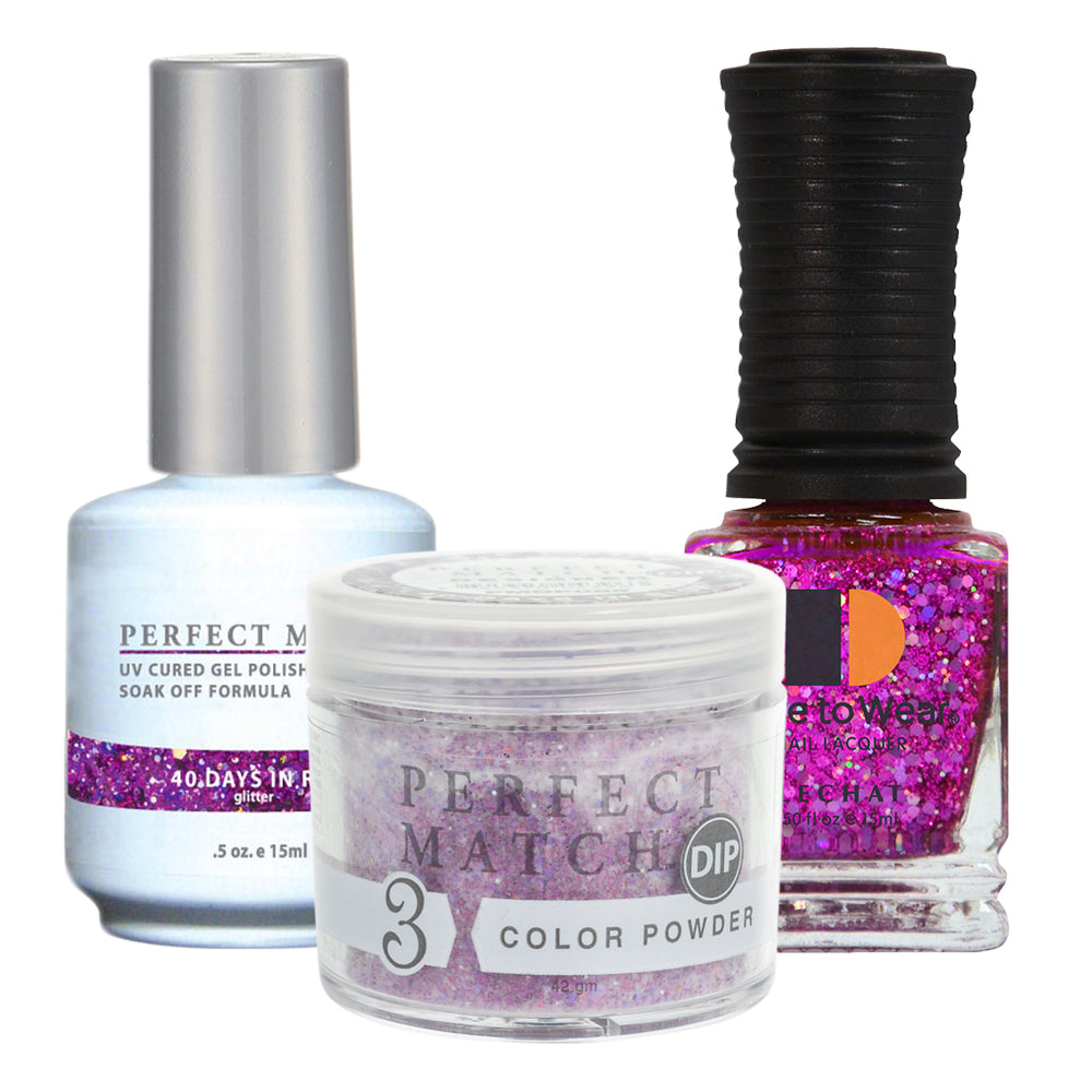 Perfect Match 3in1 Dipping Powder + Gel Polish + Nail Lacquer, PMDP085, 40 Days In Rio KK1024