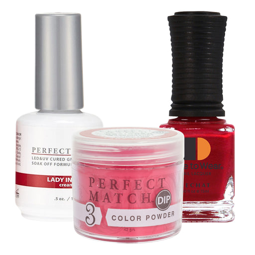 Perfect Match 3in1 Dipping Powder + Gel Polish + Nail Lacquer, PMDP188, Lady In Red KK1024