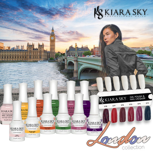 Kiara Sky Gel Polish + Nail Lacquer, London Collection, 0.5oz, Full line of 6 Colors (from GLN 591 to GN 596)