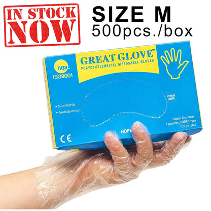 Great Gloves Polyethylene Disposable Gloves, Size M, 500pcs/box, HPDE500-M OK0525VD