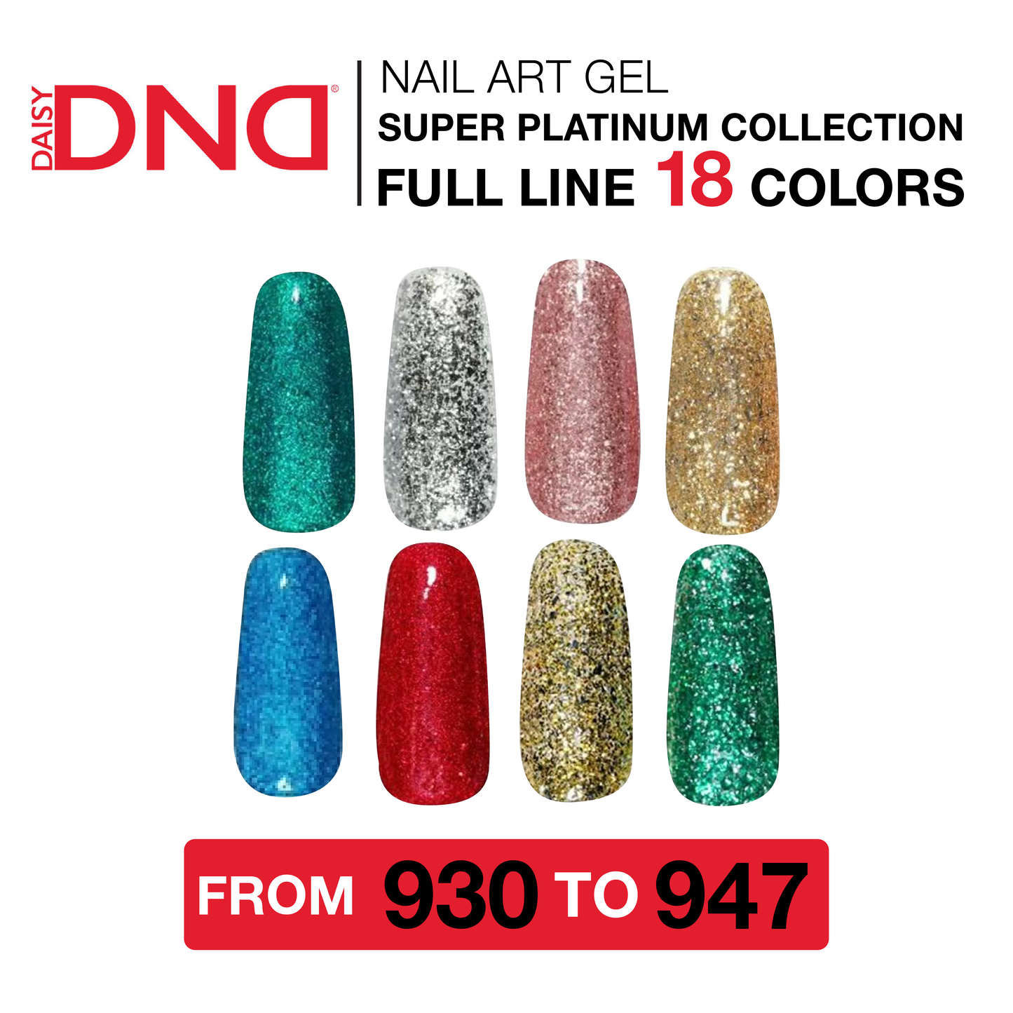 DND Gel, Super Platinum Collection, Full Line Of 18 Colors (From 930 To 947), 0.5oz