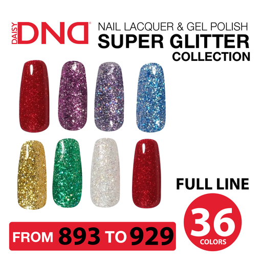 DND Nail Lacquer And Gel Polish, Super Glitter Duo Collection, Full Line Of 36 Colors (From 893 To 929), 0.5oz