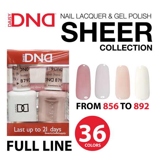 DND Nail Lacquer And Gel Polish, Sheer Collection, Full Line Of 36 Colors (From 856 To 892), 0.5oz