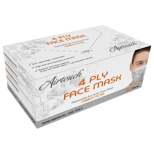 Airtouch Disposable 4 Ply Face Mask, Carbon Filter, BOX, 10194 (Packing: 50 pcs/box, 40 boxes/case)