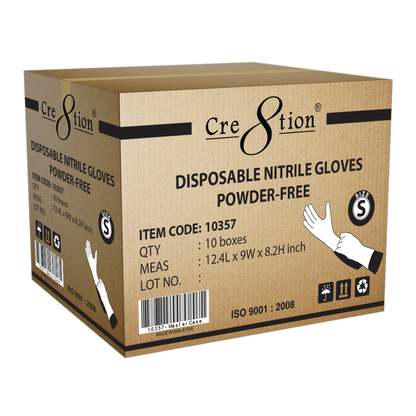 Cre8tion Disposable NITRILE Gloves (Made in Malaysia), Size S, 10357 (Packing: 100 pcs/box, 10 boxes/case)