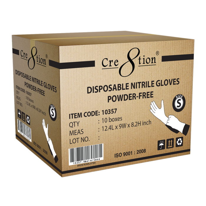Cre8tion Disposable NITRILE Gloves (Made in Malaysia), Size S, 10357 (Packing: 100 pcs/box, 10 boxes/case)