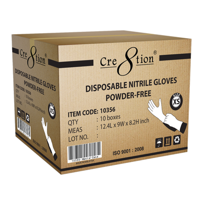 Cre8tion Disposable NITRILE Gloves (Made in Malaysia), Size XS, 10356 (Packing: 100 pcs/box, 10 boxes/case)