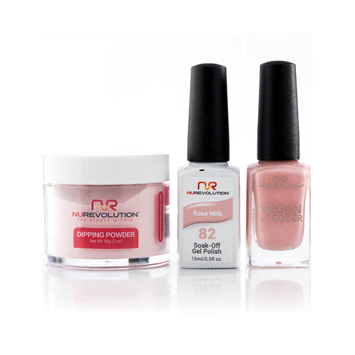 NuRevolution 3in1 Dipping Powder + Gel Polish + Nail Lacquer, 082, Rose Milk OK1129