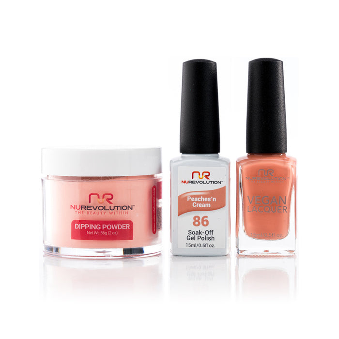 NuRevolution 3in1 Dipping Powder + Gel Polish + Nail Lacquer, 086, Peaches'n Cream OK1129