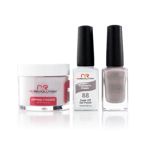 NuRevolution 3in1 Dipping Powder + Gel Polish + Nail Lacquer, 088, Cookie'n Cream OK1129