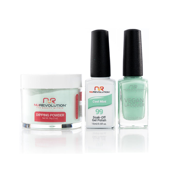 NuRevolution 3in1 Dipping Powder + Gel Polish + Nail Lacquer, 099, Cool Mint OK1129