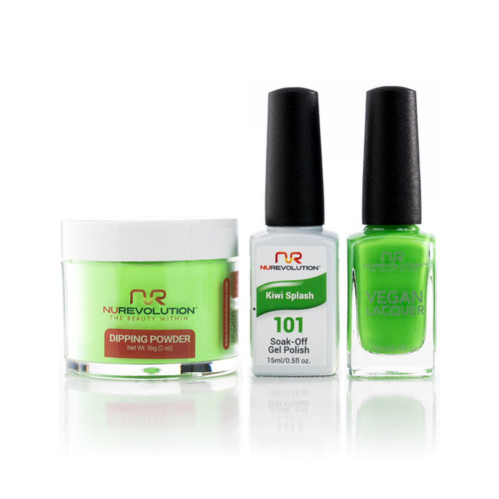 NuRevolution 3in1 Dipping Powder + Gel Polish + Nail Lacquer, 101, Kiwi Splash OK1129