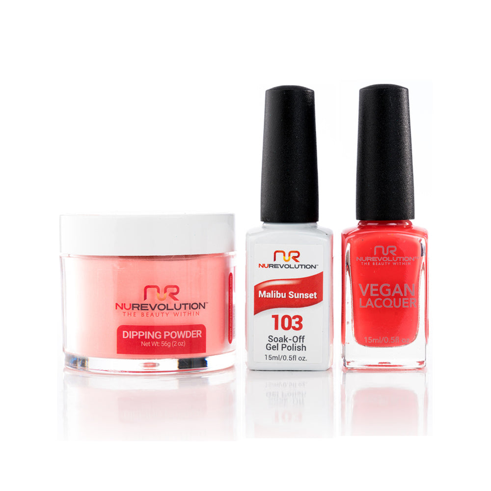 NuRevolution 3in1 Dipping Powder + Gel Polish + Nail Lacquer, 103, Malibu Sunset OK1129