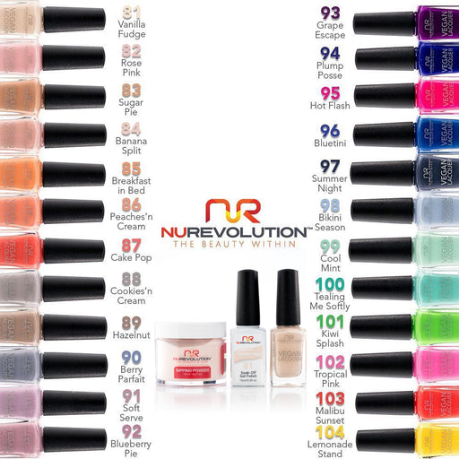 NuRevolution 3in1 Dipping Powder + Gel Polish + Nail Lacquer, New Color Full Line Of 24 Colors (from 081 to 104) KK0918