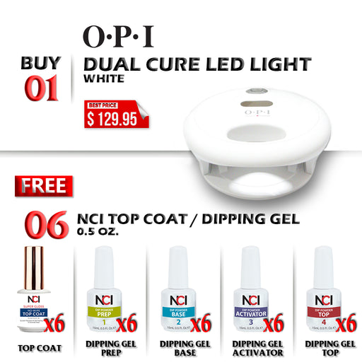 OPI Professional Dual Cure LED Lamp, Buy 1 Get 6pcs NCI Top Coat 0.5oz or 6pcs NCI Dipping Gel (ANY KIND: PREP, BASE, ACTIVATOR, TOP) 0.5oz FREE
