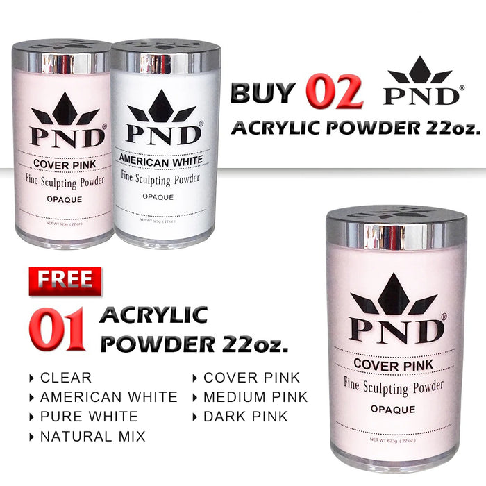PND Acrylic Powder, Pink & White Collection, 22oz, Buy 2 Get 1 FREE