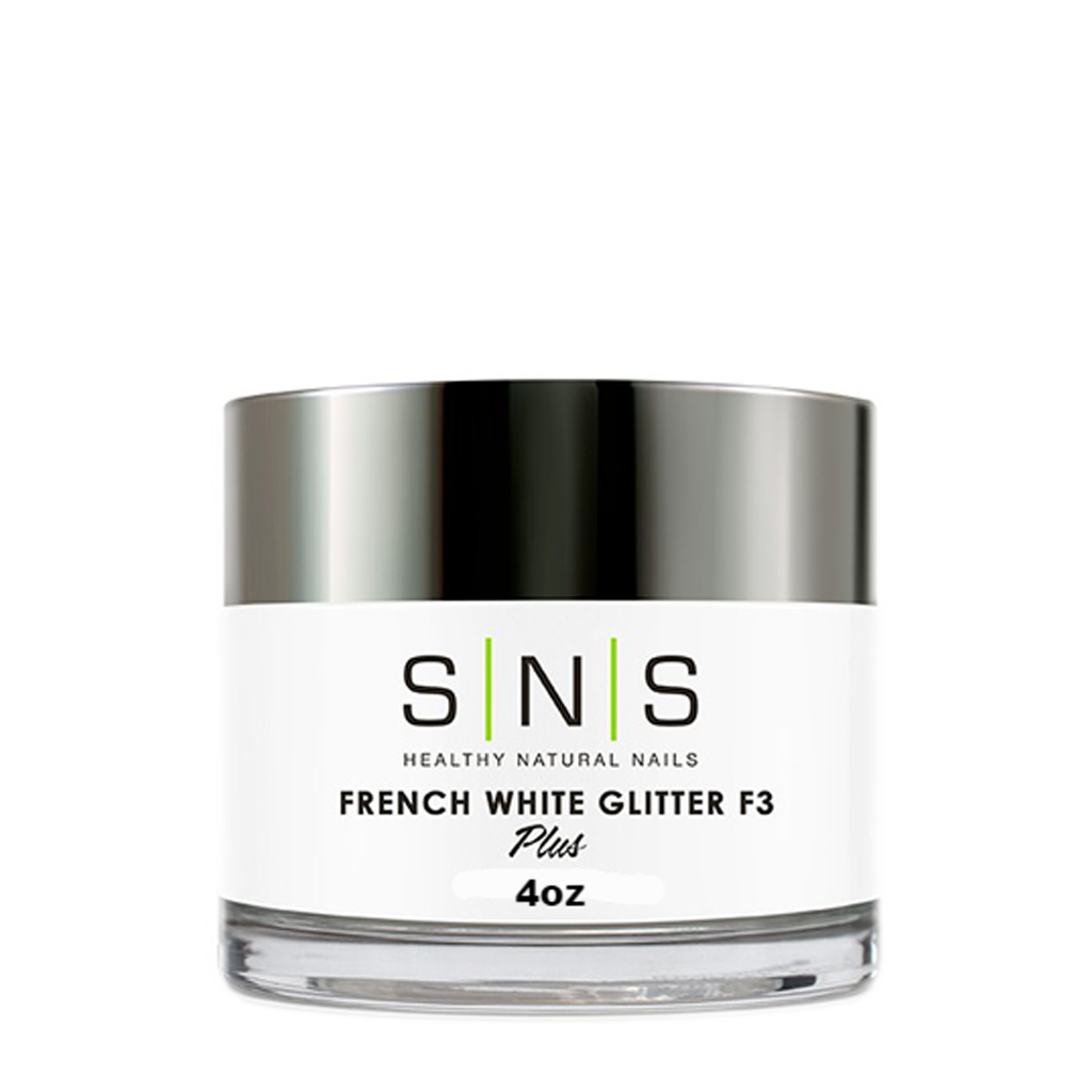 SNS Dipping Powder, 03, FRENCH WHITE GLITTER F3, 4oz (Packing: 40 pcs/case)