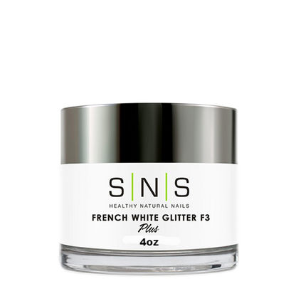 SNS Dipping Powder, 03, FRENCH WHITE GLITTER F3, 4oz (Packing: 40 pcs/case)