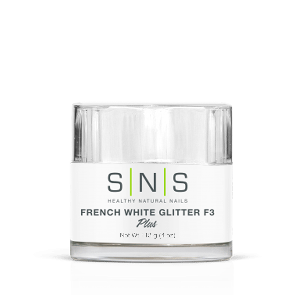 SNS Dipping Powder, 03, FRENCH WHITE GLITTER F3, 4oz (Packing: 40 pcs/case)