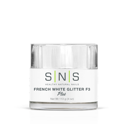 SNS Dipping Powder, 03, FRENCH WHITE GLITTER F3, 4oz (Packing: 40 pcs/case)