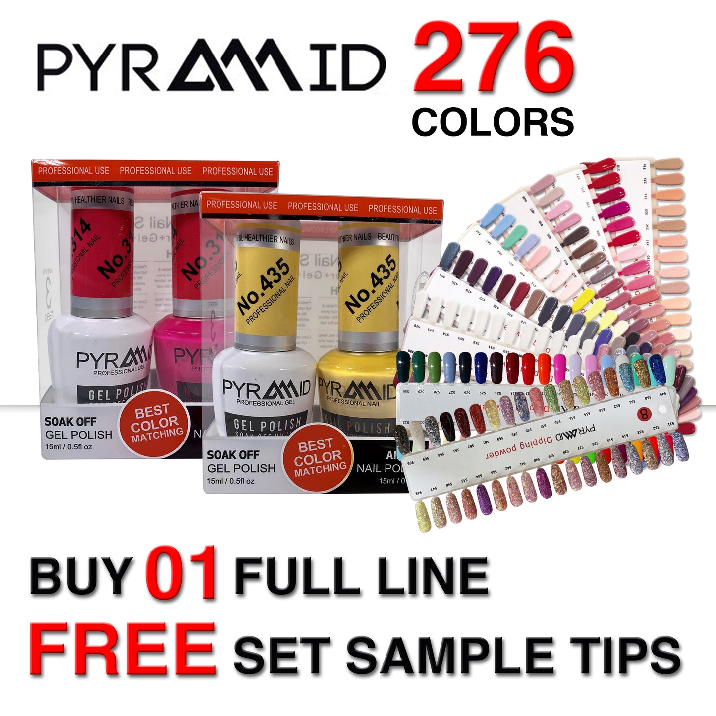 Pyramid Gel Polish + Nail Lacquer, Full Line Of 276 Colors (From 301 To 566, NE41 to NE50), 0.5oz