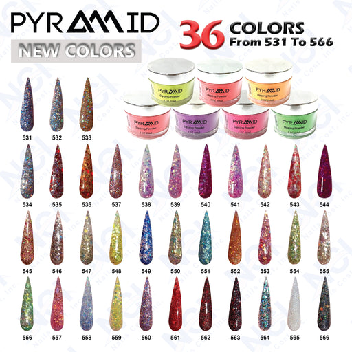 Pyramid Dipping Powder, Full Line Of 36 Colors (From 531 To 566), 2oz