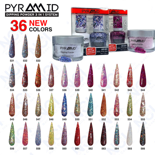 Pyramid 3in1 Dipping Powder + Gel Polish + Nail Lacquer, Full Line Of 36 Colors (From 531 To 566)
