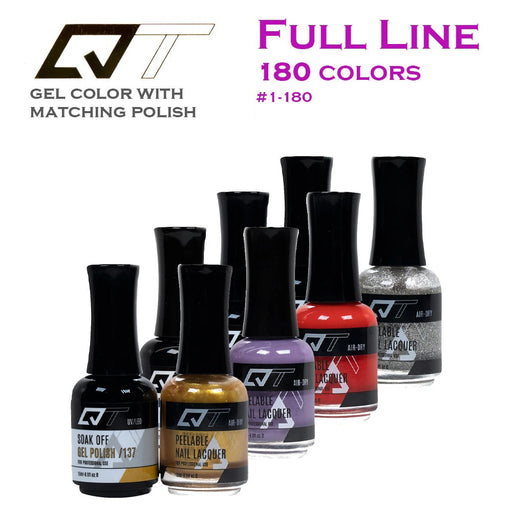 QT Gel Polish + Nail Lacquer, Full Line Of 180 Colors (From 001 To 180), 0.5oz