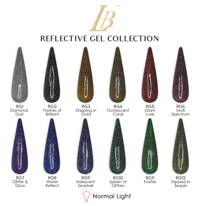 iGel LB Reflective Gel Polish, Full Line Of 12 Colors (From RG01 To RG12), 0.6oz