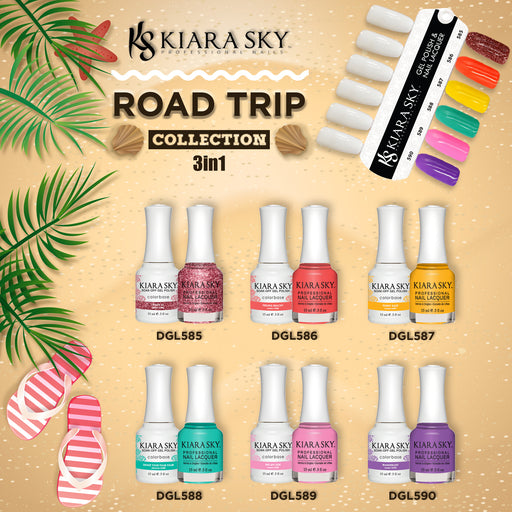 Kiara Sky Gel Polish + Nail Lacquer, Road Trip Collection, 0.5oz, Full line of 6 colors (from GN 585 to GN 590)