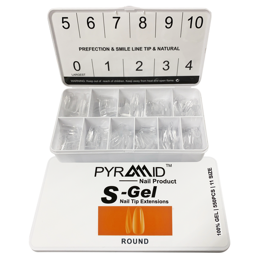 Pyramid S-Gel Extension Nail Tips Box, 11 Sizes, ROUND