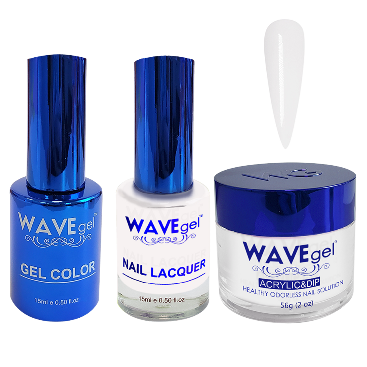 Wave Gel 4in1 Dipping Powder + Gel Polish + Nail Lacquer, ROYAL Collection, 001, White On White!