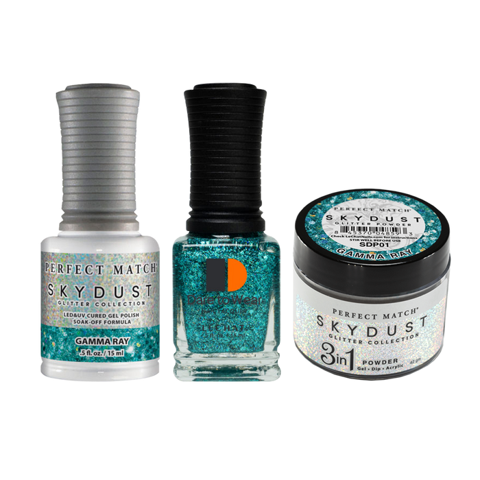 LeChat Perfect Match 3in1 Dipping Powder + Gel Polish + Nail Lacquer, SKY DUST Collection, SD01, Gamma Ray